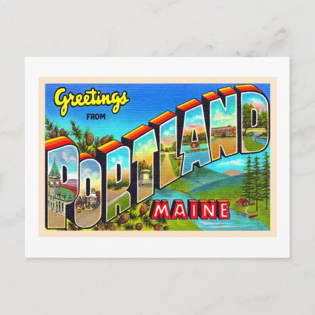 Cartão postal grande de letra Portland Maine ME vi (Frente)