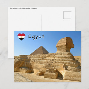 Cartão Postal Grande Esfinge de Gizé com pirâmide de Khafre - Eg