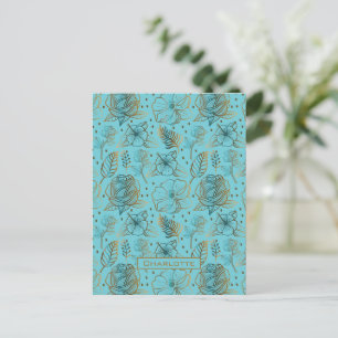 Cartão Postal Grande floral padrão floral nome personalizado dou