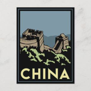 Cartão Postal grande muralha da china ásia art déco retrô viagem