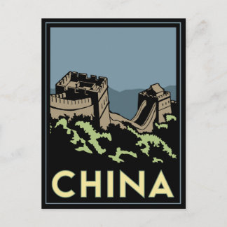 Cartão Postal grande muralha da china ásia art déco retrô viagem