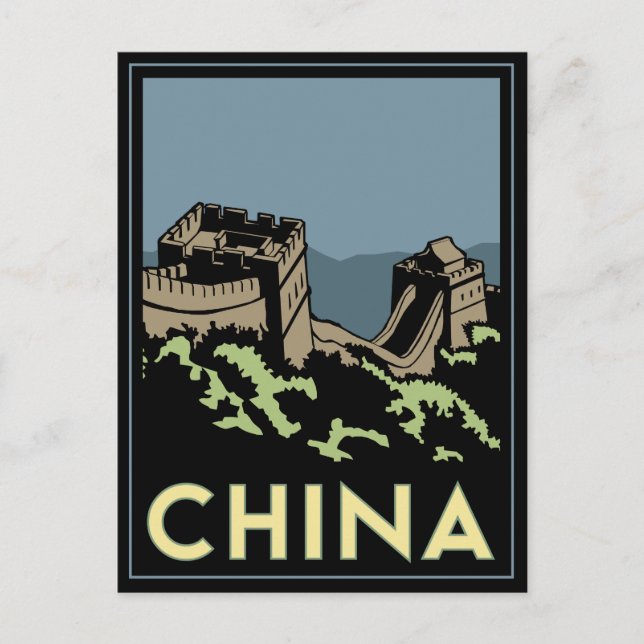 Cartão Postal grande muralha da china ásia art déco retrô viagem (Frente)