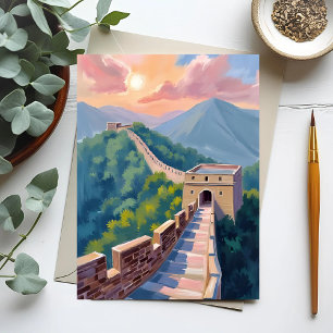 Cartão Postal Grande Muralha da China   Pintura de Viagem