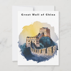 Cartão Postal Grande Muralha da China Viagem Aquarela