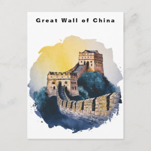 Cartão Postal Grande Muralha da China Viagem Aquarela