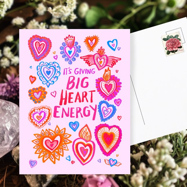 Cartão Postal GRANDE Namorados DE ENERGIA CARDÍACA Ame Whimsical (BIG HEART ENERGY Valentine Love Colorful Whimsical Postcard
)