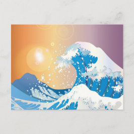 Cartão Postal Grande Onda Azul com Desenho do Sol