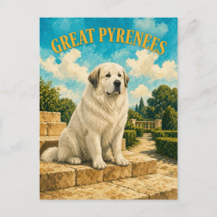Cartão Postal Grande Pirenéus, Arte de Cachorro em Aquarela Vint
