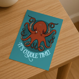 Cartão Postal Grande polvo vermelho com texto personalizado Arte