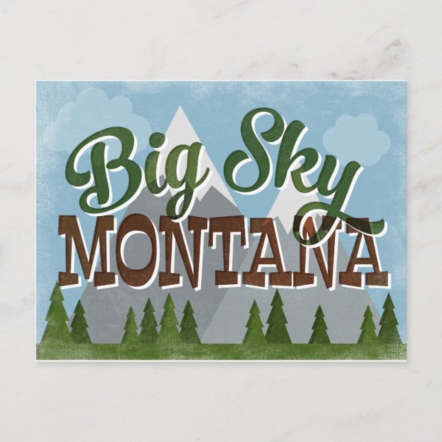 Cartão Postal Grande Sky Montana Divertido Retro Montanhas Snowy (Frente)