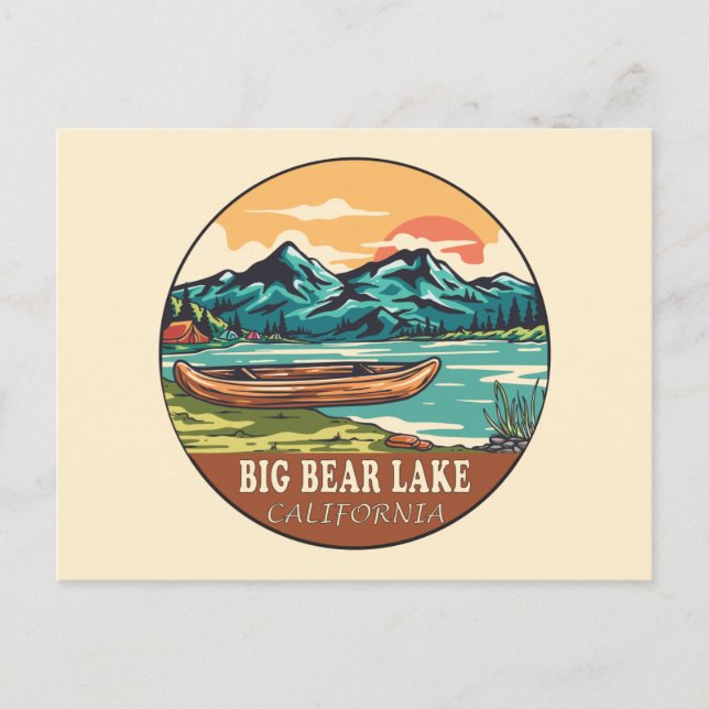 Cartão Postal Grande Urso Lago California Barco Emblema de Pesca (Frente)