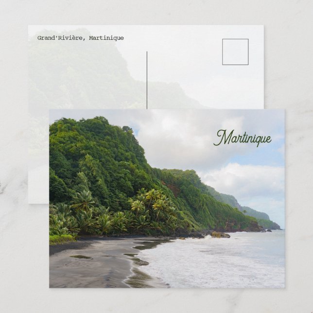 Cartão Postal Grand'Rivière Martinique Praia de Areia Preta Natu (Frente/Verso)