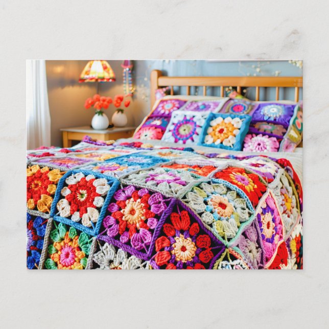 Cartão Postal Granny Square Crochet Art (Frente)