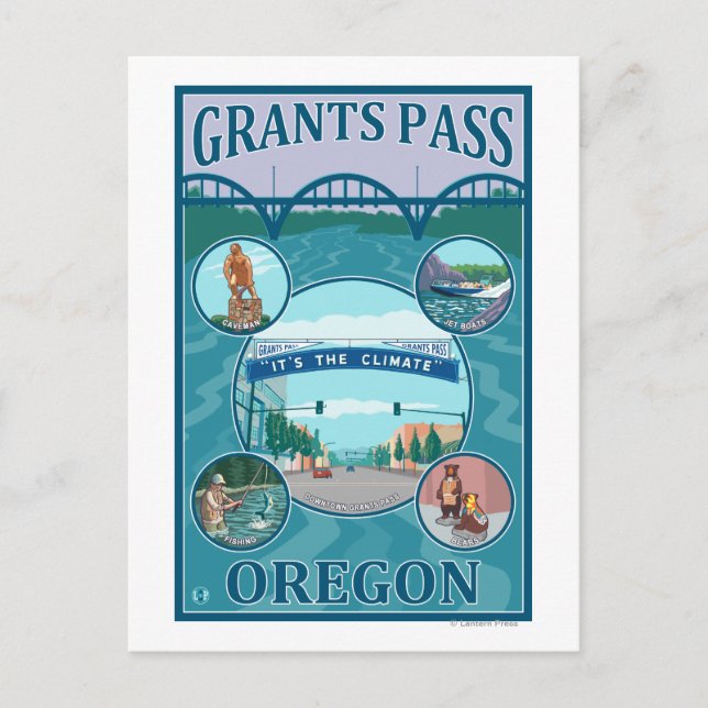 Cartão Postal Grant Pass, OregonScenic Poster de viagens (Frente)