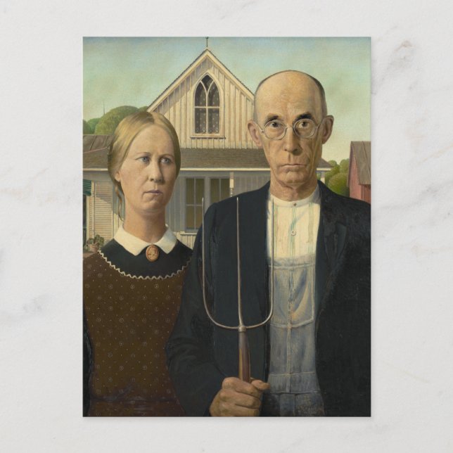 Cartão Postal Grant Wood - American Gothic (Frente)