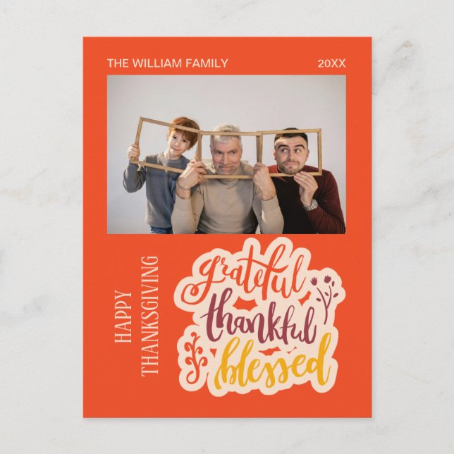 Cartão Postal Grata Graças Bênção Foto Abençoada Outono Laranja (Frente)