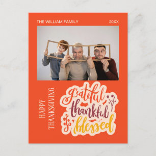 Cartão Postal Grateful Thankful Blessed Foto Laranja Outono