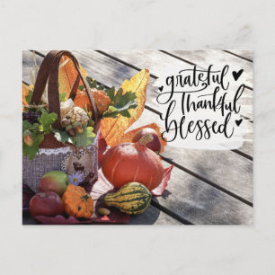 Cartão Postal Grateful Thankful Blessed Outono Inspirador