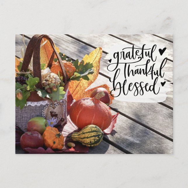 Cartão Postal Grateful Thankful Blessed Outono Inspirador (Frente)