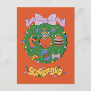 Cartão Postal Grático de Coroa de Natal com Snack do Scooby-Doo