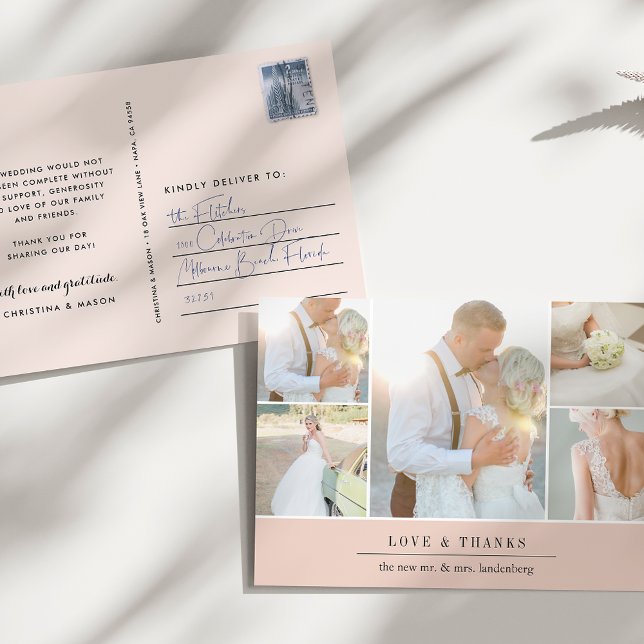 Cartão Postal Gratidão Chic | Colagem de Fotos de Casamento Obri (Criador carregado)