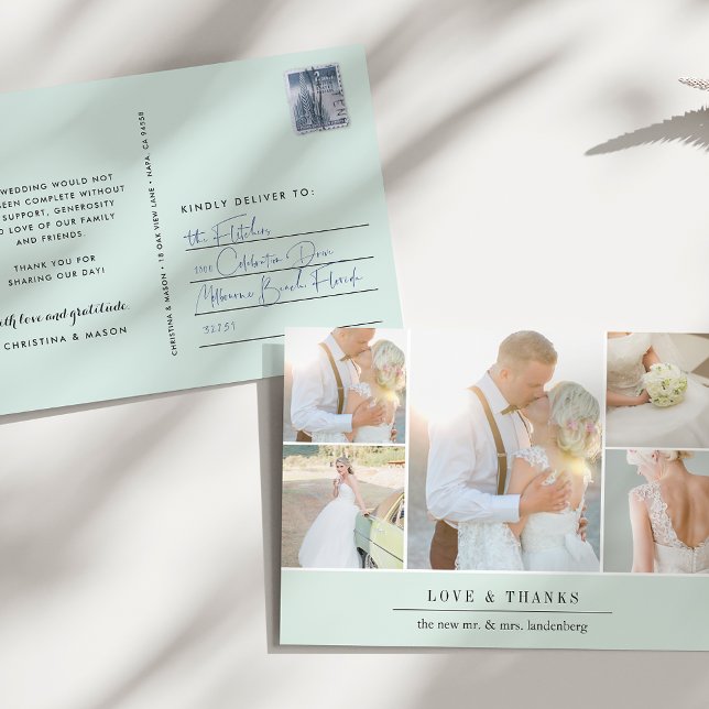 Cartão Postal Gratidão Chic | Colagem de Fotos de Casamento Obri (Criador carregado)