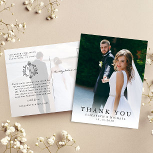 Cartão Postal Gratidão de Casamento com Foto Monograma Crest Ele