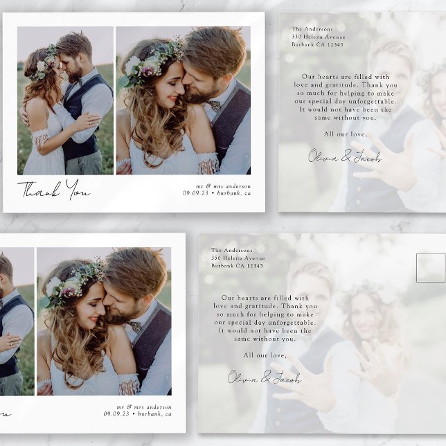 Cartão Postal Gratidão de casamento de caligrafia de 3 fotos min (Criador carregado)