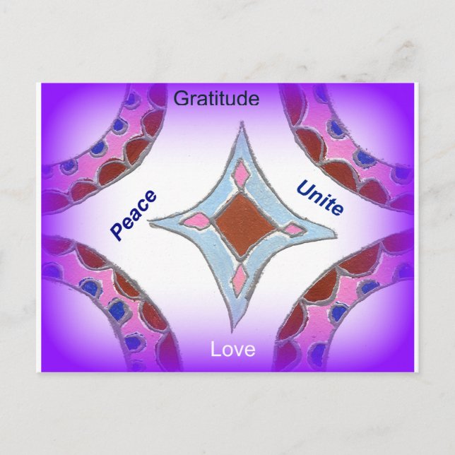 Cartão Postal "Gratidão Paz Amor Unir" Mandala Art Impressão (Frente)