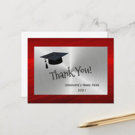 Cartão Postal Gratidão pela Formatura Vermelha e Prata Moderna