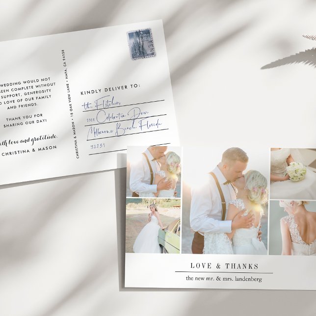 Cartão Postal Gratidão Simples | Colagem de Fotos de Casamento O (Criador carregado)