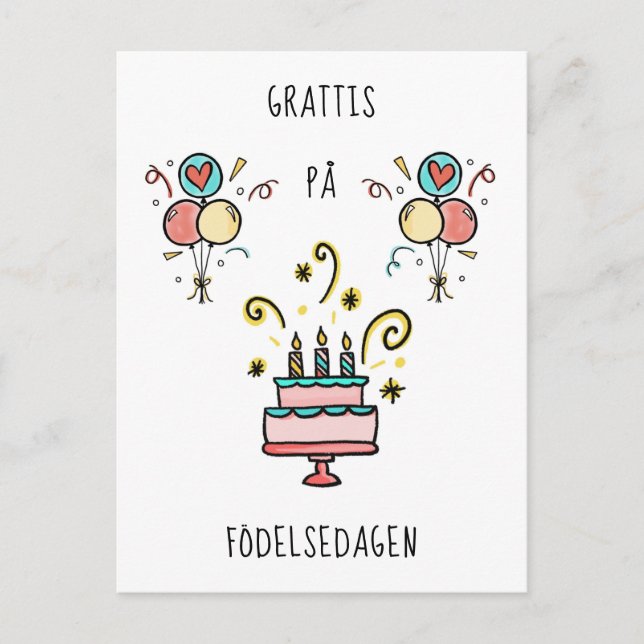 Cartão Postal Grattis på födelsedagen | Feliz aniversário (Frente)