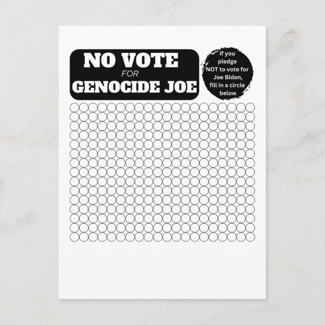 Cartão Postal GRATUITA PALESTINA - Sem Voto para o Genocídio Joe (Frente)