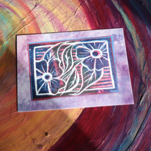 Cartão Postal Gravura de Margarida Roxa Arte de entalhe Artístic