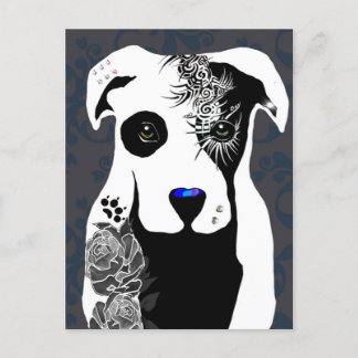 Cartão Postal Gray Pit bull dog tattoos and piercing rose 