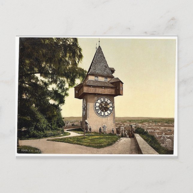 Cartão Postal Graz, o relógio, Styria, Ph clássico Austro-Hungri (Frente)