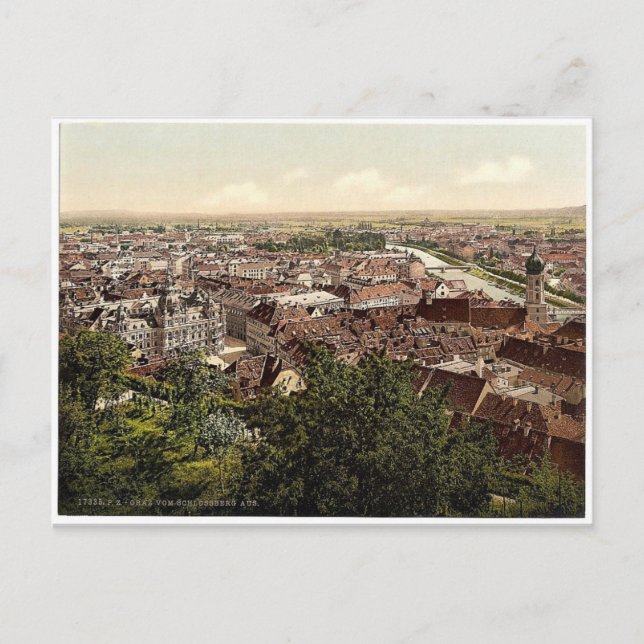 Cartão Postal Graz, vista de Schlossberg, Styria, Austro-Hu (Frente)