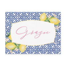 Grazie Italiana Lemons Blue Azulejo Chá Obrigado