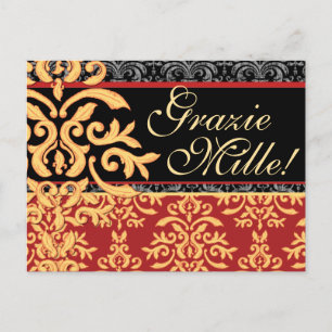 Cartão Postal Grazie Mille Gilded Damask Italiano Obrigado Cartõ