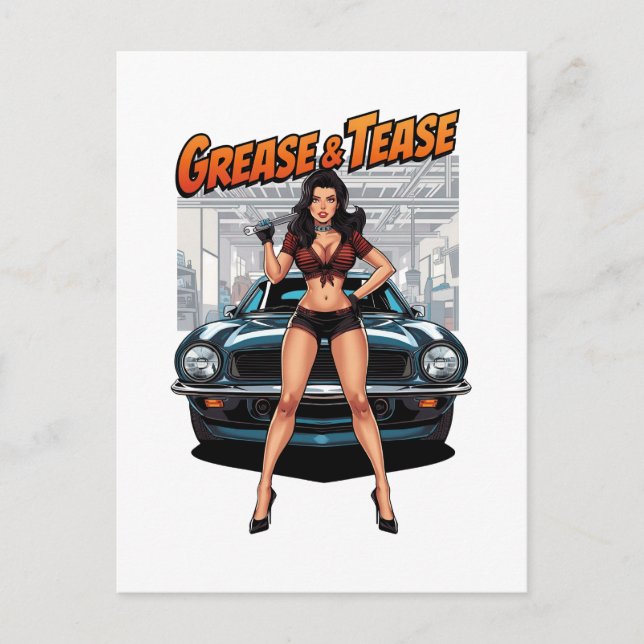 Cartão Postal Grease & Tease – Hot Rod Pin-Up Girl (Frente)
