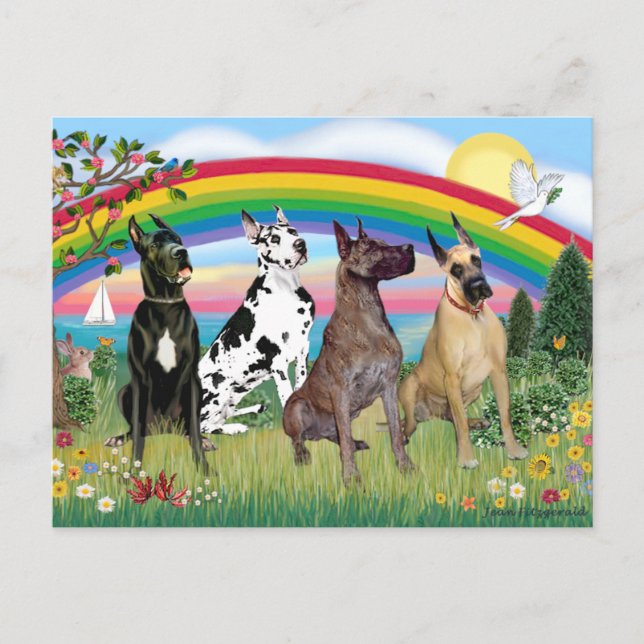 Cartão Postal Great Danes (four) - Rainbow Bright (Frente)