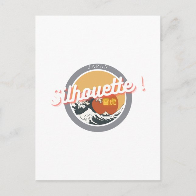 Cartão Postal Great Wave & Neon Kanji – Retro Japanese Fuji Des2 (Frente)