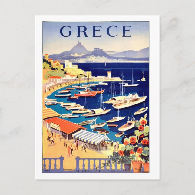 Cartão Postal Grécia, barcos de pesca num pequeno mar (Frente)