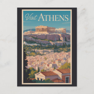 Cartão Postal Grécia de Atenas Parthênon Viagem Art Vintage