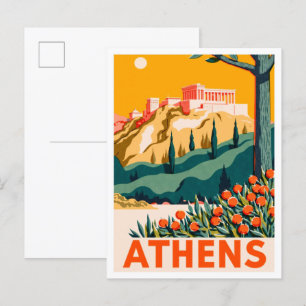 Cartão Postal Grécia de Ilustração da Pintura da Viagem de Atena