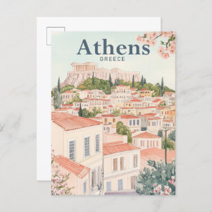 Cartão Postal Grécia de Impressão por Aquarela de Atenas Viagem