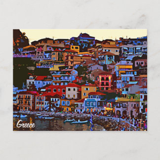 Cartão Postal Grécia de praia colorida
