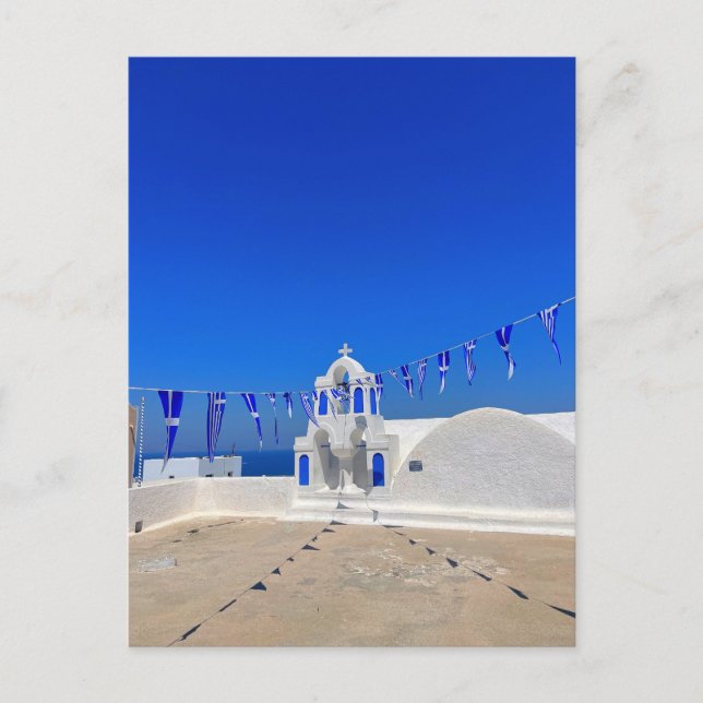 Cartão Postal Grécia do Edifício da Igreja Branca de Bandeiras G (Frente)