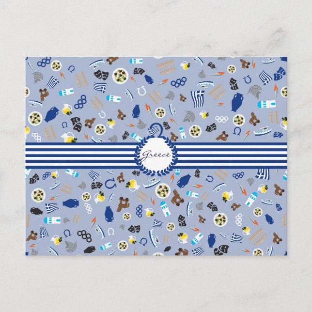 Cartão Postal Grécia: famosos itens do passado e do presente (Frente)