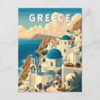 Grécia Illustration Viagem Art Vintage